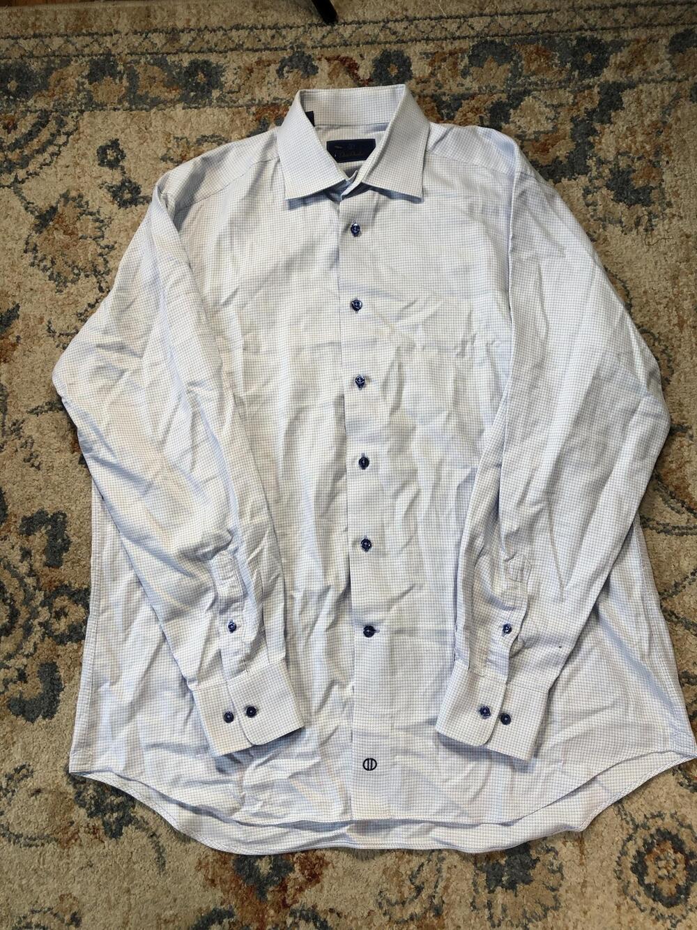 David Donahue Dress Shirt Mens 16.5 34/35 White Check Classic Fit Cotton